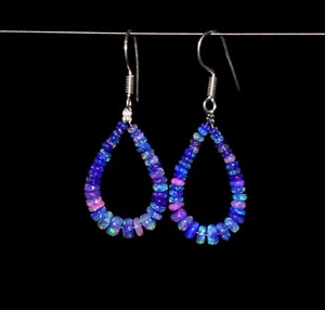 A+++ 14.50Crt Natural Ethiopian Opal Earrings Purple Opal Gemstone Beads S2783 - Picture 1 of 4