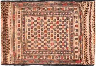 Afghan Kelim Gol Barjasta Teppich 140x200 Handgewebt Gold Geometrisch c - Bild 1 von 4