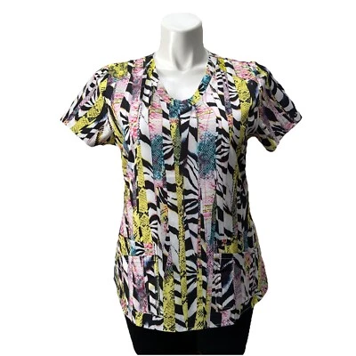 Women's Large Grey's Anatomy by Barco Signature Scrub Shirt Snake Print Rainbow - Image 1 of 4