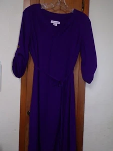 LIZ CLAIBORNE Púrpura 3/4 Mangas Enrollables Pullover Cinturón Vestido de Carrera - Talla 6 - Imagen 1 de 8