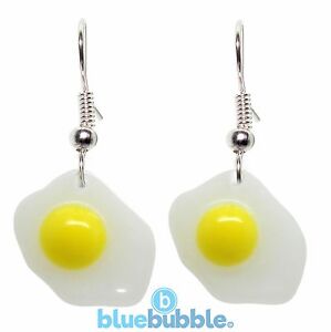Bluebubble AMERICAN DINER Fried Egg Earrings Novelty Fun Junk Food Kitsch Kawaii