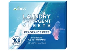 AIDEA Laundry Detergent Sheets, Unscented-(100 Loads) 50 Sheets, Eco-Friendly