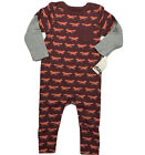 NWT Tea Collection Boys 6-9 Months Burgundy Red Fox Trot LS Pocket Romper