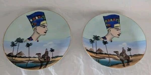 Pair of vintage Egyptian Emperor / Goddess Cabinet or Wall Plates - Picture 1 of 4