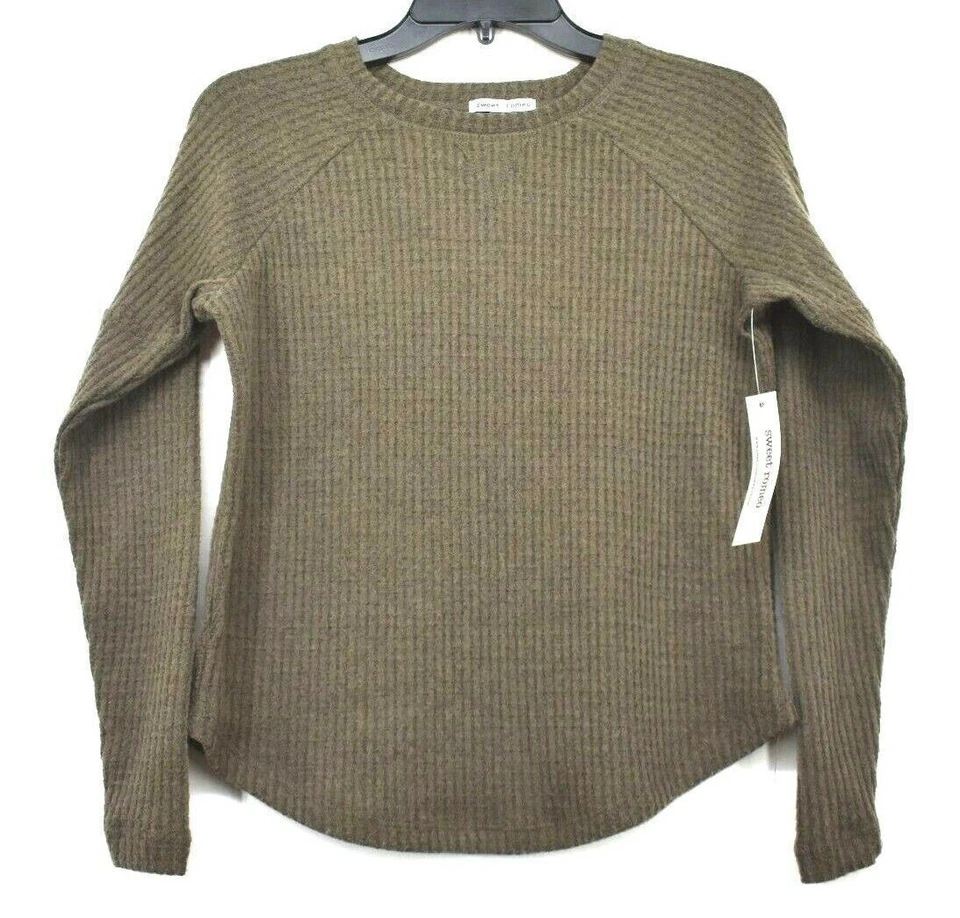 Sweet Romeo Womens Crewneck Long Sleeves Cozy Thermal Waffle Knit Pullover - Image 1 of 1