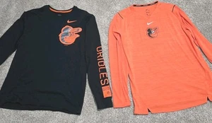 Lot 2 Mens Nike Long Sleeve Baltimore Orioles Shirts Sz Large Black & Orange - Picture 1 of 14