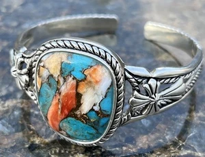 Sterling BBJ 925 Sterling Silver Oyster Copper Turquoise Cuff Bracelet Nice! P3 - Picture 1 of 6