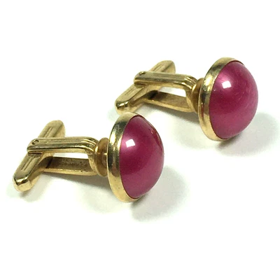 Hickok Pink Moonglow Cabochon Cufflinks Vintage Gold Tone Cuff Links - Image 1 of 4