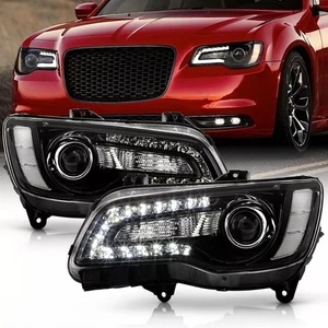 W/ LED DRL Projector Headlights for 2011-2023 Chrysler 300 Pair Black Clear Set - Picture 1 of 18