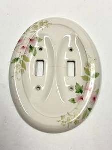 Cubierta de placa de doble interruptor de porcelana de colección ovalada con diseño floral rosa LEER - Imagen 1 de 11