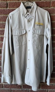 Cabelas Outfitter Mens Khaki Button Down Shirt  MTall Safari Embroidered Logo - Picture 1 of 6