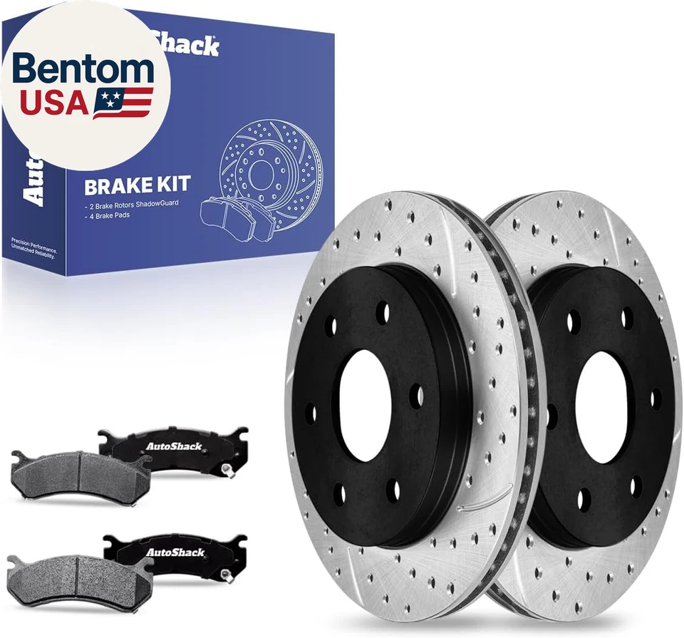 AutoShack Rotores de freno delanteros perforados y ranurados Pastillas de freno de cerámica | Repuesto Foto 1 de 4
