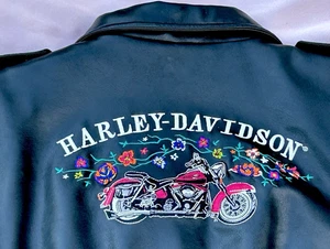 Harley Davidson Mädchen Blumen Jacke Größe 6X Jugend Kinder Biker Motorrad schwarz - Bild 1 von 12