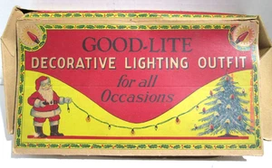 VINTAGE GOOD-LITE 30er JAHRE WEIHNACHTSBAUMBELEUCHTUNG SET TOLLE BOX KUNST WEIHNACHTSMANN ALT - Bild 1 von 4