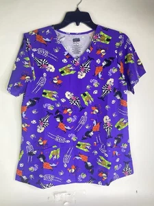 Beetlejuice Cartoon Medical Dental Scrub Top with Pockets Stretch Womens Size M - Picture 1 of 5