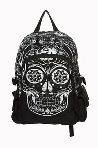 Mochila Collins Negra Gótica Emo Punk Rockabilly Floral Mexicana Calavera PROHIBIDA - Imagen 1 de 3