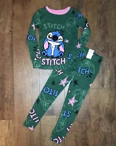Girls' Lilo & Stitch 2pc Long Sleeve Cotton Snug Fit Pajama Set Green 4 NEW - Picture 1 of 4