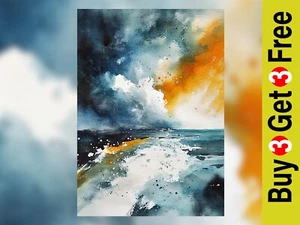 Stormy Ocean Horizon 5"x7" Druck auf mattem Papier | dramatisches Aquarell Meereslandschaft - Bild 1 von 18