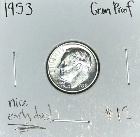 1953 Roosevelt Dime Gem Proof -Early Date Cover