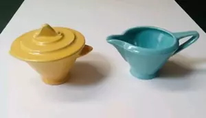Vintage Harlequin Homer Laughlin Creamer and Sugar, Yellow ,blue - Picture 1 of 11