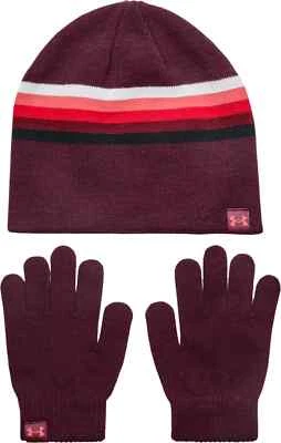 NWT Under Armour Kid Boys Beanie Glove Combo Dark Maroon OS - Image 1 of 2