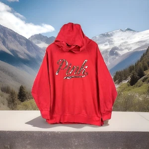Victoria's Secret Pink Hoodie Women's M Red Sequined With Bling Pink Logo - Picture 1 of 11