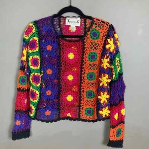 Knitting Needles sweater small granny square handknit colorful vintage - Picture 1 of 14