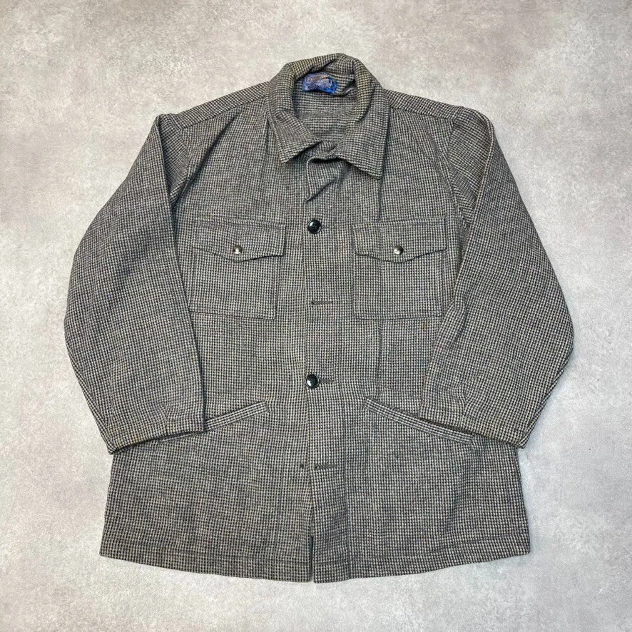 Pendleton Over Shirt Mens Medium 60s Vintage Wool Check Mackinshaw Jacket, Grey - Image 1 of 4