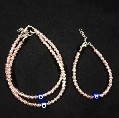 Tobillera con cuentas negras - Pulsera de tobillo ajustable protección contra el mal de ojo mal de ojo - 3 Foto 1 de 2