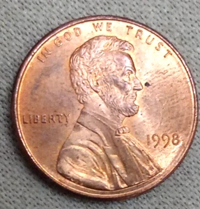 1998 No Mint Mark ,Lincoln Memorial One Cent Circulated, AM  Error Coin - Picture 1 of 6