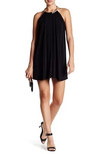 NWT $100 Jessica Simpson Gold Chain Drape Swing Dress Size 4 Black Jersey Shift - Picture 1 of 10