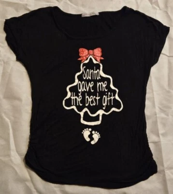 Robin's Nest Maternity Women's Size S Black Christmas Print Pregnancy T-Shirt - Image 1 of 4