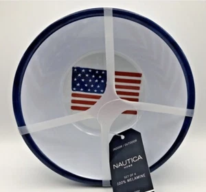 Nautica New Melamine USA Flag Motif 6.5” Salad/Soup/Dessert Bowls Set Of 4 - Picture 1 of 4