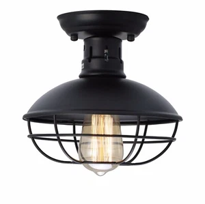 Rustic Industrial Mini Metal Ceiling Light Cage Shade Light Semi Flush Mount USA - Picture 1 of 3
