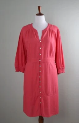 J.JILL $129 Solid Pink Shirred Button Up Linen Blend Shirt Dress Size XL Petite - Image 1 of 4