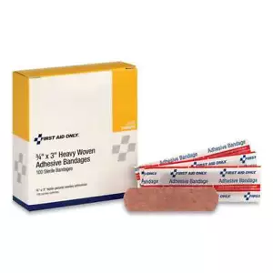 First Aid Only� Heavy Woven Adhesive Bandages, Strip, 0.75" x 3", 100/Box - Picture 1 of 2
