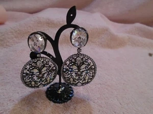 Large Cubic Zirconia Encrusted Black and White Earrings - Picture 1 of 4
