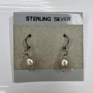 925 Sterling Silver Blush Pink White Freshwater Pearls Hook Dangle Boho Hippie - Picture 1 of 6