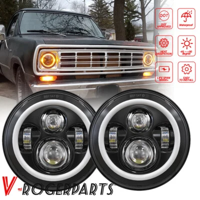 7inch Black LED Headlights Hi Lo Beam DRL Fit for Dodge D100 D200 D300 Colt Dart - Image 1 of 4