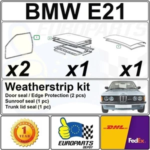 BMW E21 3-Series 4-Piece Weatherstrip Set Door Seals, Sunroof Seal, Trunk Seal - Picture 1 of 23