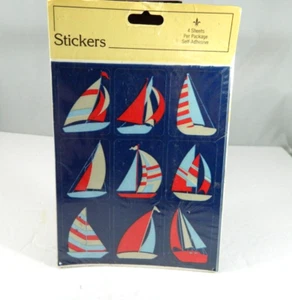 Vintage Gibson Stickers Sail Boats 4 Sheets Original Packaging Blue Red 80s READ - Picture 1 of 12