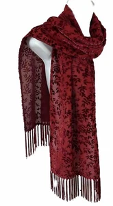 ARMANI LE COLLEZIONI Italy Silk/Rayon Velvet Red Fringed Opera Scarf 12x60 - Picture 1 of 7