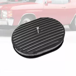 Fit Chevy 12" x 3" Black Finish Oval Full Finned Alum Air Cleaner Assembly Kit - Bild 1 von 5