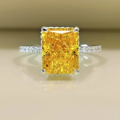 Her Valentine Gift Ring 3.20CT Fancy Vivid Yellow Lab Grown/CVD Diamond 14k Gold - image 1 of 4