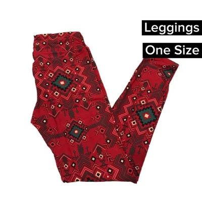 LuLaRoe OS One Size Leggings NWT Red Background Aztec Colorful Beautiful NEW - Image 1 of 2