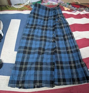Vintage D. McArthur Of Scotland Womens Pleated Wool Skirt Kilt Size 4 Blue Plaid - Picture 1 of 8