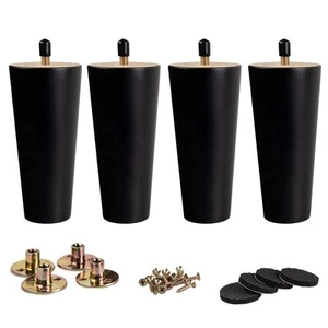 4 inch / 10cm Wooden Furniture Legs, Set of 4 Black Solid Wood Tapered M8 Fur... - Picture 1 of 7