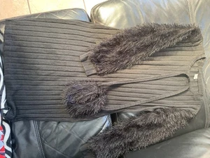 Girls 11-12 Years Black Long Sleeve Dress With Fluffy Sleeves & Matching Bag - Picture 1 of 3