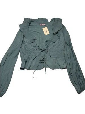 Blusa para mujer La Lavon Isabella azul con volantes en la cintura manga larga pequeña nueva con etiquetas Foto 1 de 4