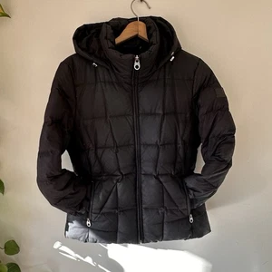 Calvin Klein Duck Down Hooded Puffer Jacket Gr. L Damen schwarz Mantel Fleece gefüttert - Bild 1 von 10